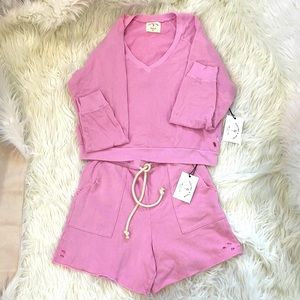 NWT Electric & Rose dusty pink sz small sweatshirt and short set